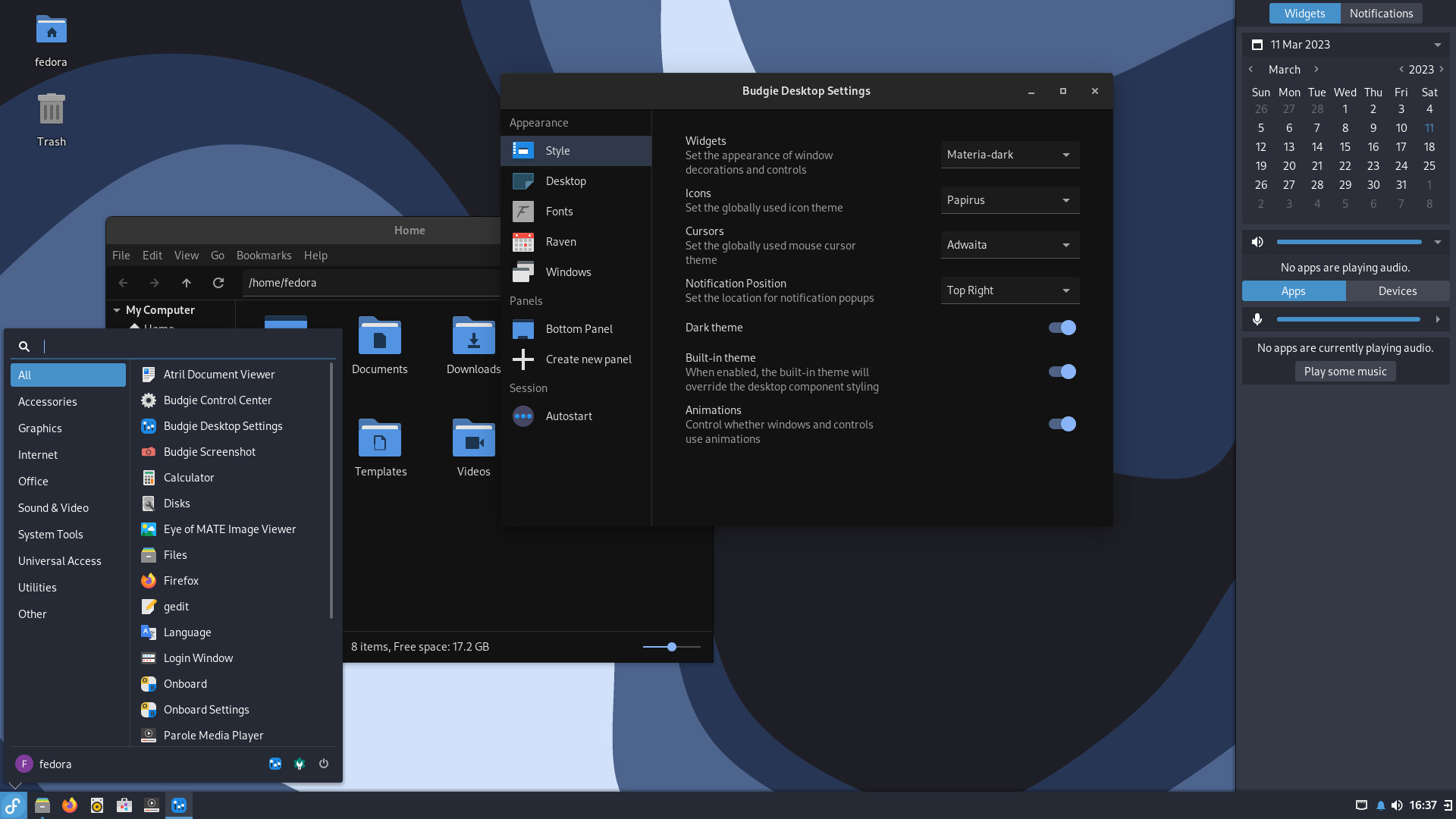 Skjermbilete av Budgie Desktop